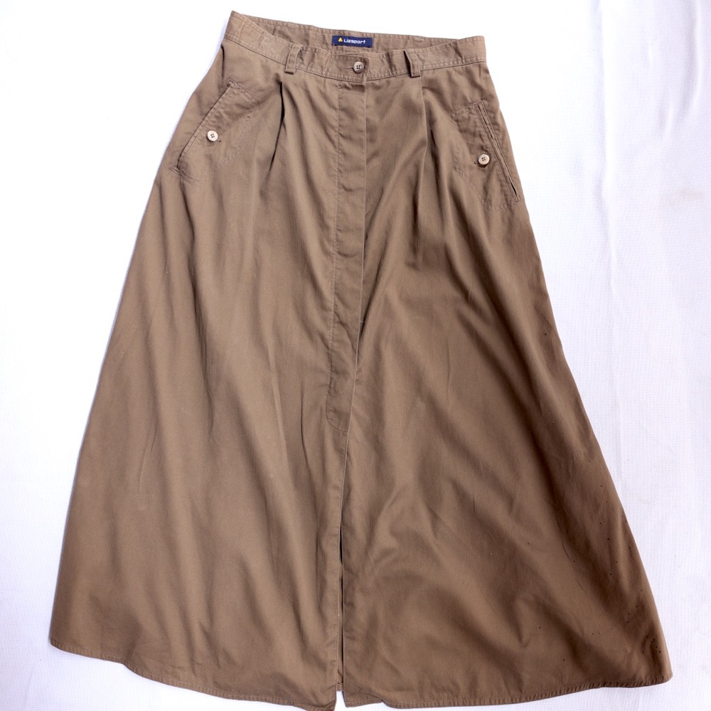 90s Liz Sport Brown Corduroy Maxi Skirt dark academia size 12